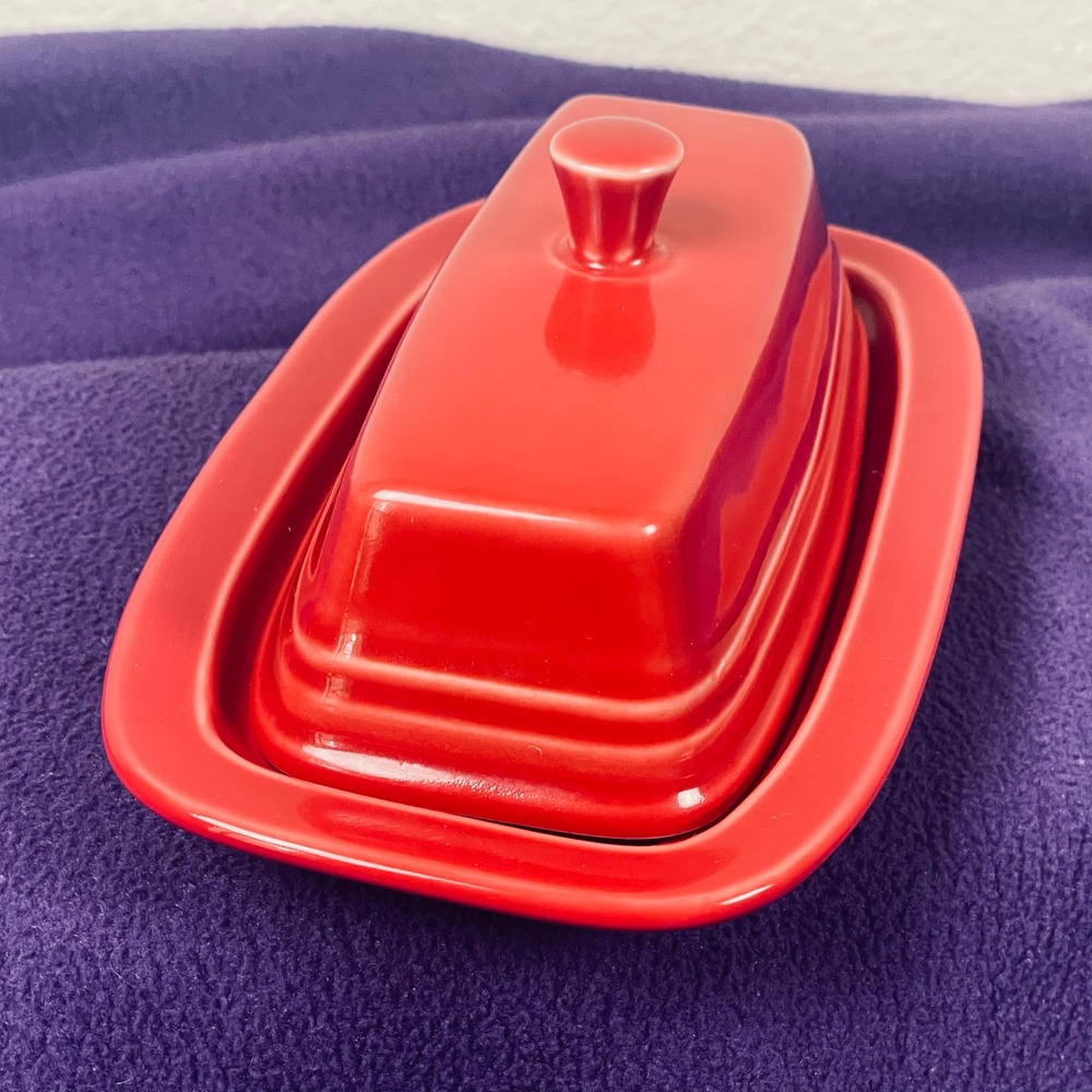Fiesta Homer Laughlin Scarlet Red XL Covered Butter Dish 2-Piece Fiestaware
